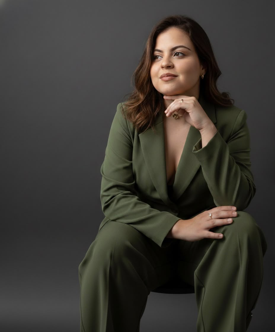 Beatriz Sousa, gestora de tráfego, em terninho verde-oliva